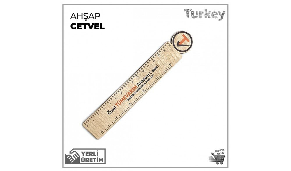 Ahşap Yuvarlak Baskı Alanlı Cetvel 15 cm